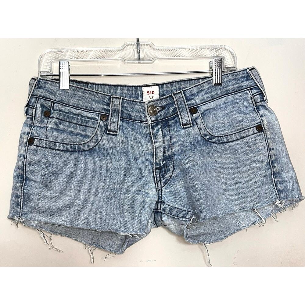 VINTAGE TRUE RELIGION 510 LT WASH CUT OFF RAW EDGE SHORTS SIZE 28